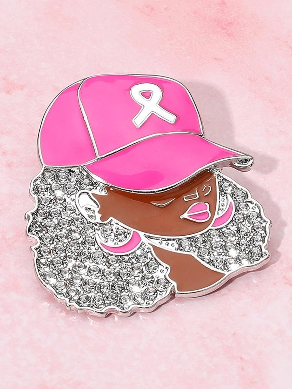 Silver Pink Ribbon Black Girl Magic Hoops Afro Hat Cancer Awareness Brooch Pin S